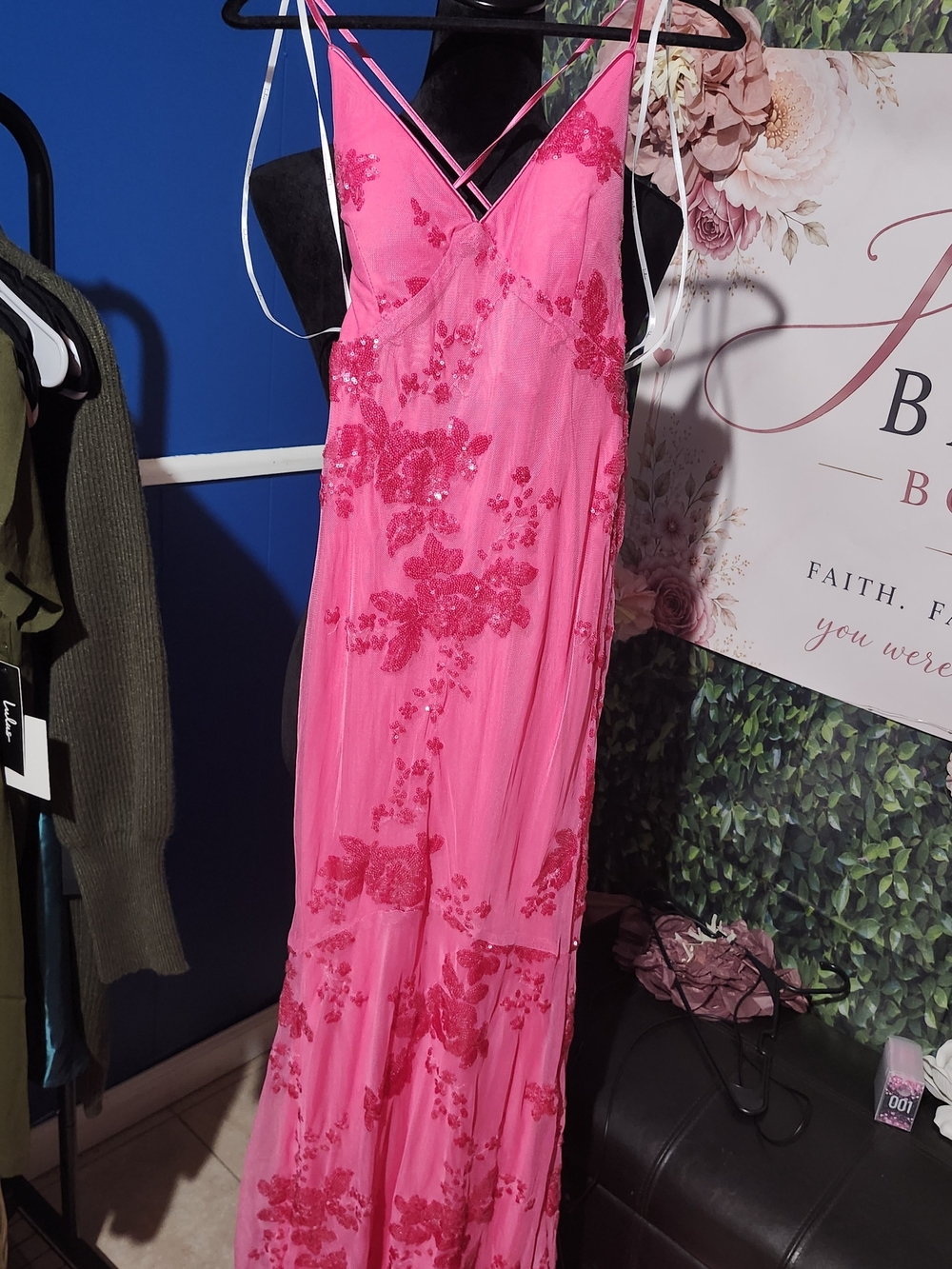 Lulus Pink Floral Embellished V-Neck Slip Dress
